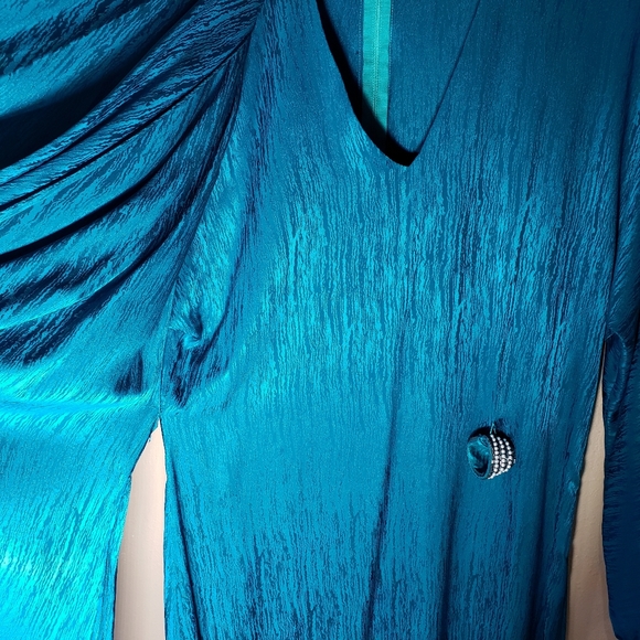 Vintage 80s Francesca of Damon by Starington Teal Dress Silk Dynasty Size 16 - Picture 8 of 10